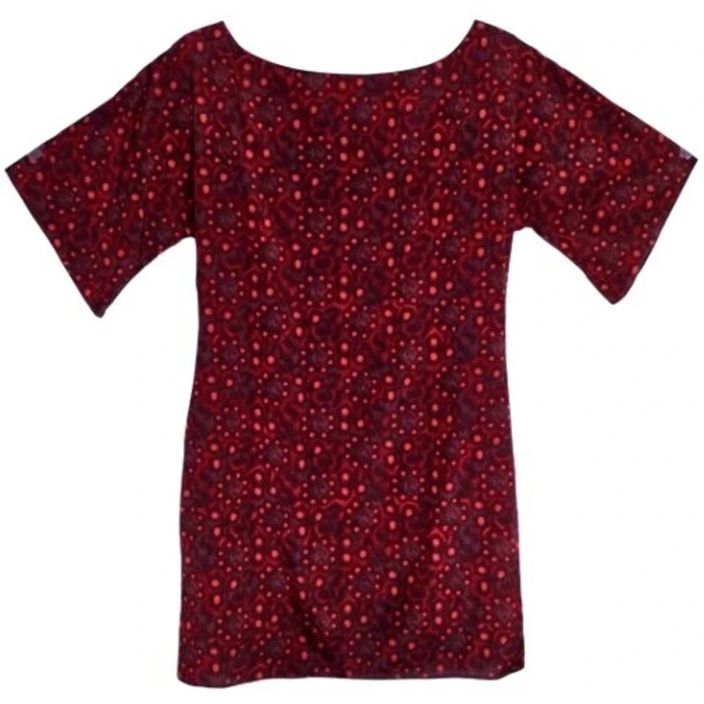 Alice + Olivia Kaleidoscope Silk Boat Shift Mini Dress Womens Burgundy Red EUC